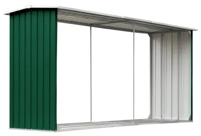 Obrázok produktu pre Sklad na drevo – Rozmery: približne 330 x 92 x 153 cm – Pozinkovaná oceľ – Odolné voči poveternostným vplyvom a s vetraním