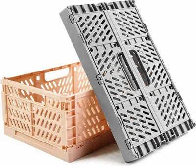 Obrázek produktu pro Balení 2 skládacích boxů, plastový skládací koš, skládací úložný koš, robustní skládací boxy, úložné boxy do kuchyně, ložnice, kanceláře (růžová+šedá, 30 x 20 x 12 cm)