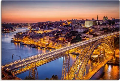Produktbild von ARTland Leinwandbild Nachtansicht Porto Eiffelbrücke Größe: 30x20 cm
