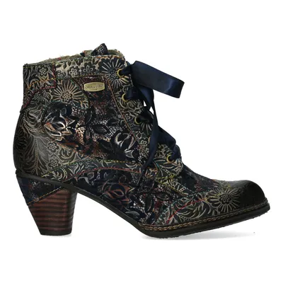 Produktbild von LAURA VITA HW25 Schnürstiefelette +Reissverschluss innen Alcizeeo 01 bleu, blau Ledermix gemustert mit kleinem Trichterabsatz Weite G Grösse 36 EU