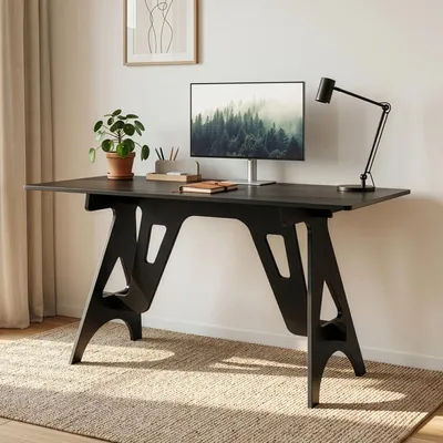 Produktbild von Schreibtisch 'Bostenenna' 120 x 60 x 75 cm Schwarz mit Holzmaserung