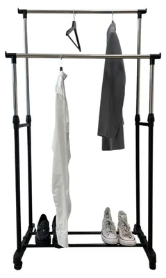Image de Chariot à vêtements 75x155x43cm Portemanteau double barre avec roulettes nouveau