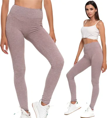 Zdjęcie produktu dla MORAJ legginsy damskie 1000-018 z wysokim stanem bez szwu bocznego nieprzezroczyste z wysokim stanem, beżowy melanż, S/M