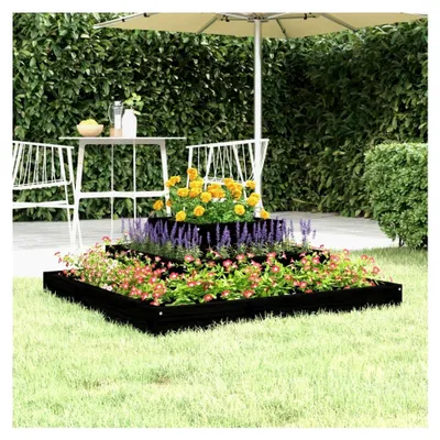 Produktbild von Pflanzkübel Schwarz 80x80x27 cm aus massivem Kiefernholz, Hochbeet für Balkon, Garten und Terrasse