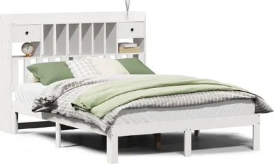 Produktbild von vidaXL Massivholzbett mit Regal ohne Matratze Weiß 140x200 cm Kiefer