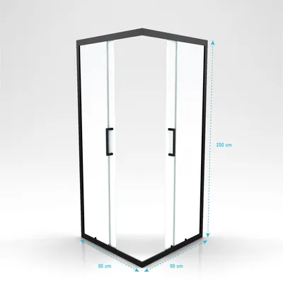 Image de Porte de douche carrée - 90x90x200 cm - PROFILE NOIR MAT - verre trempé 6mm