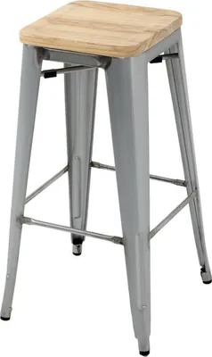 Produktbild von Bolero Bistro-Hohehocker mit Holzsitzauflage aus verzinktem Stahl (4 Stück)