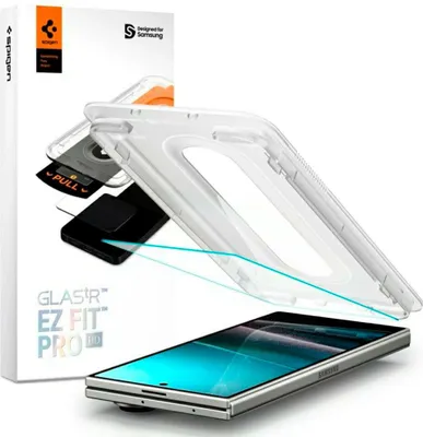 A product shot of a phone screen protector and its packaging.