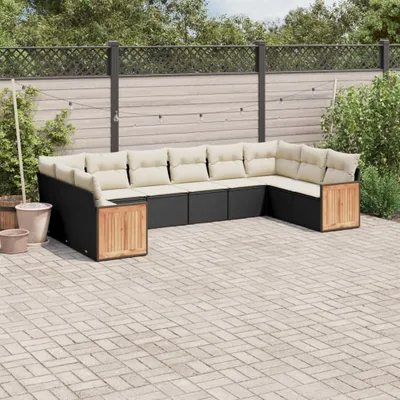 Produktbild von Design 10-tlg. Garten-Sofagarnitur mit Kissen Schwarz Poly Rattan, Gartenmöbel-Sets 2024 Neu