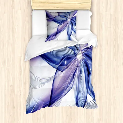 Produktbild von ABAKUHAUS Abstrakt Mantele, geometrische Blumen, Milbensicher Allergiker geeignet mit Kissenbezügen, 135 cm x 200 cm - 80 x 80 cm, Blau Weiß und Lila
