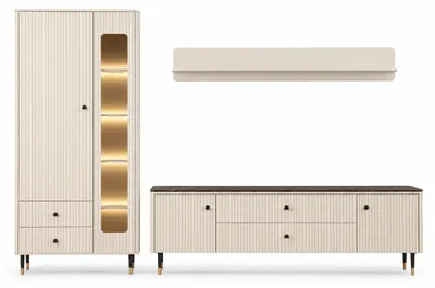 Produktbild von SIERRA Wohnwand Set A 3-teilig, Cashmere/Marmoroptik, KI-generiertes Bild