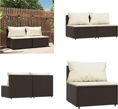 Image de vidaXL Canapé de jardin avec coussin 2 pcs. Poly Rattan marron - Canapé central - Canapé central - Canapé - Canapé d'extérieur