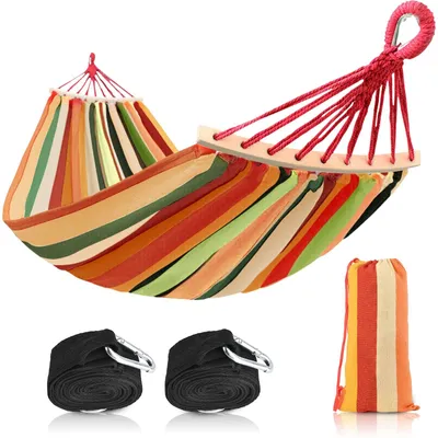 Produktbild von Hängematte Doppelhängematte Hängesessel - 200 x 150 cm - Holzspreizstab - 70 % Baumwolle - Für Garten und Strand