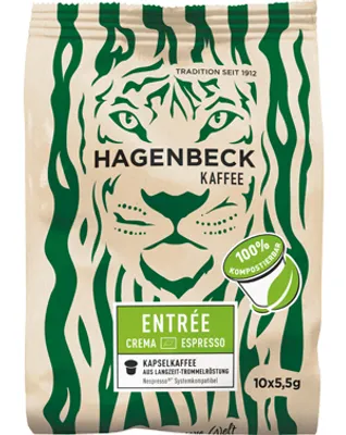Produktbild von HAGENBECK ENTRÉE Crema/Lungo Espresso 30 Kapseln | Biologische Kaffeekapseln | kompatibel mit Nespresso-Maschinen | Nachhaltig & Aluminiumfrei