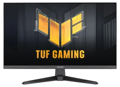 A computer monitor displaying the "TUF GAMING" logo and text.