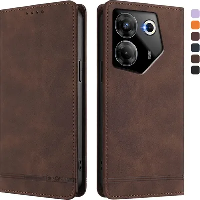 Produktbild von Hülle für Tecno Camon 20 Pro 5G, Retro Kunstleder Ständer Klapphülle mit Kartenfächer und Magnetische Braun