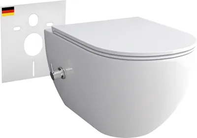 Produktbild von Alpenberger Bidet WC | Dusch WC Set | Hänge WC ohne Spülrand | Toilettendeckel mit Absenkautomatik | Toilette mit Schallschutz & Podusche | Kloschüssel mit Armatur | Passend Geberit