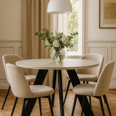 Produktbild von Runder Ausziehbarer Tisch für Esszimmer, LEX, Loft-Stil, Skandinavische, Durchmesser: 100 / 200 cm, Farbe: Eiche Sonoma / Schwarz