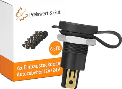 Produktbild von 6x Einbausteckdose Autozubehör 12V/24V für Auto Elektronik KFZ-Norm-Steckern mit Gummideckel Zigarettenanzünder Adapter