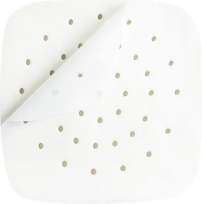 Obrázok produktu pre 200 listov pergamenového papiera pre fritézu, perforovaný pergamenový papier, nepriľnavý 8-palcový štvorcový pergamenový papier pre kôš fritézy, bambusový parník, kovový parník