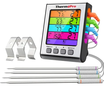 Produktbild von Bratenthermometer, digitales Fleischthermometer, 4 Temperatursensoren, Hintergrundbeleuchtung, für Küche