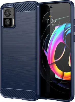 Produktbild von Motorola Edge 30 Lite Hülle, Carbon-Faser TPU Silikon Stoßfest Schutzhülle für Motorola Edge 30 Lite Blau