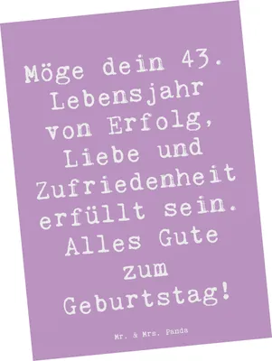 Produktbild von Mr. & Mrs. Panda Postkarte Spruch 43. Geburtstag Glück - Lavendeltraum - Geschenk, Ansichtskarte, Geburtstagswunsch, Motivkarte, Grußkarte, Liebe, bildkarte, Lächeln