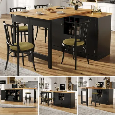 Productafbeelding van Uitschuifbare bartafel, 120-180 cm, met 360° draaifunctie en opbergruimte, zwart