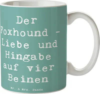 Produktbild von Mr. & Mrs. Panda Becher Spruch Liebevoller Foxhound - Meeresbrise - Geschenk, Hunderassen, Tasse, Pott, Aussehen, Eigenschaften, Vielfalt, Teetasse, Trinkbecher, Hunde