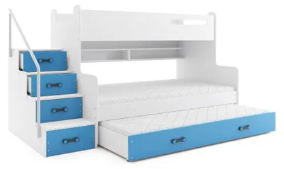 Produktbild von BMS Etagenbett für Kinder MAX 3 Weiß Blau mit 3 Matratzen