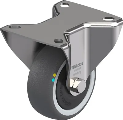 Produktbild von 80-mm-Festlaufrolle aus Edelstahl mit grauem, elektrisch leitfähigem Thermoplast