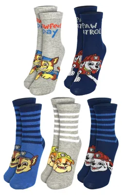 Produktbild von Paw Patrol Socken für Jungen - Chase, Marshall & Rubble Kinder Söckchen Kindersocken Blau/Grau (5er Pack) 27-30