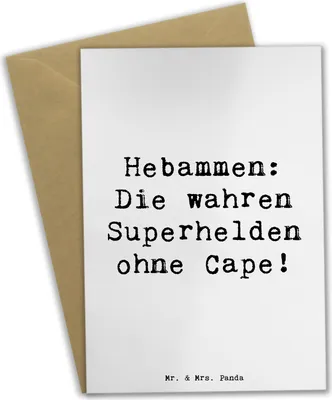 Produktbild von Mr. & Mrs. Panda Klappkarte Spruch Hebamme Superheld - Weiß - Geschenk, Grußkarte, weihnachtskarten, Berufsliebe, Hausgeburt, Geburtsvorbereitung, Beruf, Berufsprodukte