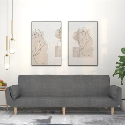 Produktbild von Schlafsofa 2-Sitzer mit 2 Kissen Hellgrau Stoff 375869