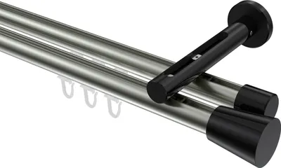 Produktbild von Interdeco Innenlaufstange / Gardinenstange mit Innenlauf Edelstahl-Optik / Schwarz, Typ Siteno Sitra (Konus), 20 mm Ø 2-läufig, 220 cm