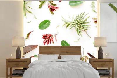 Produktbild von MuchoWow® Fototapete für Wohnzimmer oder Schlafzimmer Wandtapete Vinyl Motivtapete Tropisch - Blätter - Rot - 300x300 cm - Wanddekoration