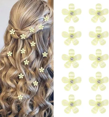 Immagine prodotto di 10 mini fermagli per capelli a forma di fiore con strass, gialli, decorativi