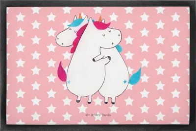 Produktbild von Mr. & Mrs. Panda Eingangsmatte Einhörner Umarmen 50 x 75 cm - Rot Pastell - Geschenk, Freundin, Schwester, Unicorn, Schmutzmatte, Liebe, Schmutzfangmatte, Einhorn