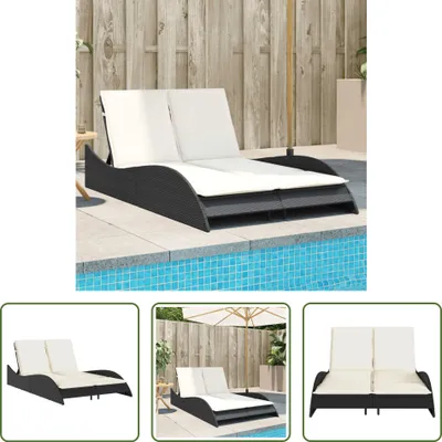 Produktbild von The Living Store Sonnenliege mit Auflagen Schwarz 114x205x73 cm Poly Rattan