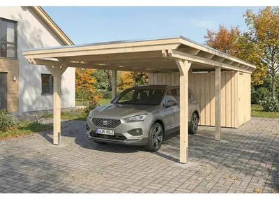 Produktbild von Einzelcarport SKAN HOLZ Emsland inkl. Abstellraum, EPDM Folie, Pfostenanker 402 x 846 cm natur