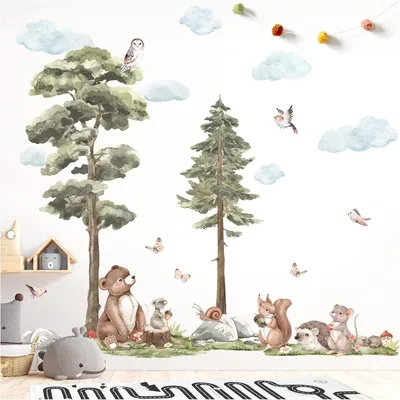 Productafbeelding van Muurstickers bosdieren, voor kinderkamer, 155x104 cm, zelfklevende wanddecoratie