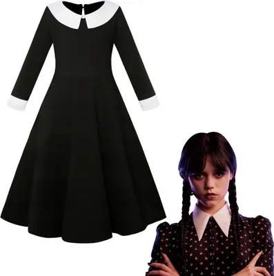 Obrázok produktu pre Korbi | Halloween kostým - Wednesday Addams - veľkosť 120 - čierny - ideálny na karneval a Halloween