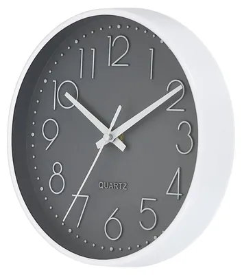 Runde Wanduhr 20 cm, leise, batteriebetrieben, grau