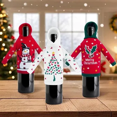 Produktbild von SPERMUOY Weihnachtliche Flaschenhüllen, 3 Stück, Flaschenverpackung, Weihnachtsflaschen, Dekoration, Flaschenhüllen, Weihnachtsflaschentaschen für den Hausgebrauch