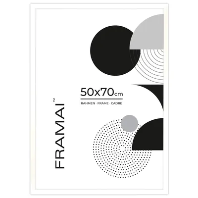 Immagine prodotto di Cornice FRAMAI® 50x70 cm in MDF bianco: cornice ecologica con plexiglass infrangibile, gancio e supporto