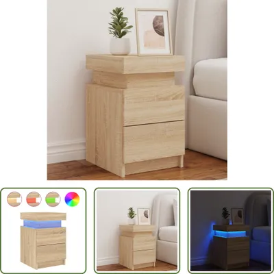 Produktbild von The Living Store Nachttisch mit LED-Leuchten Sonoma-Eiche 35x39x55 cm