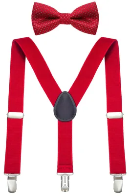 Produktbild von DonDon Jungen Hosenträger Fliegen Set rot elastisch und längenverstellbar für Kinder von 1 - 8 Jahre