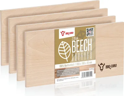 Four wooden planks are stacked diagonally, with a label on the front plank.