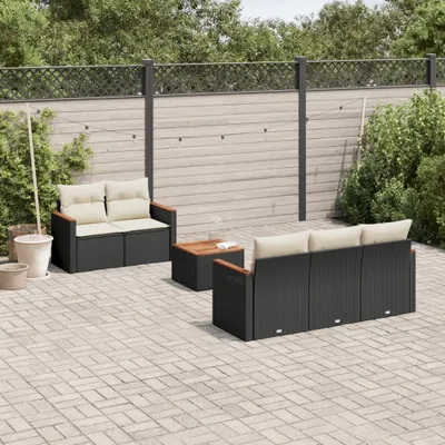 Produktbild von Design 6-tlg. Garten-Sofagarnitur mit Kissen Schwarz Poly Rattan, Gartenmöbel-Sets 2024 Neu