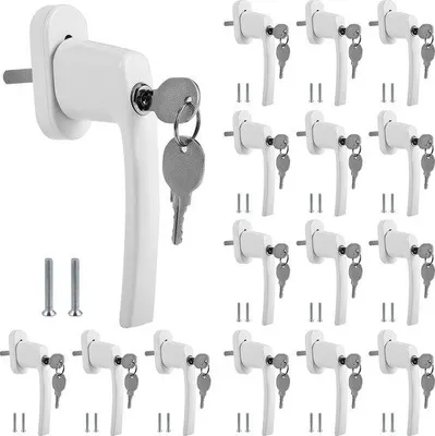 Image de Poignées de fenêtre en aluminium, lot de 16, quincaillerie de fenêtre avec serrure, blanc, 7 x 35 mm